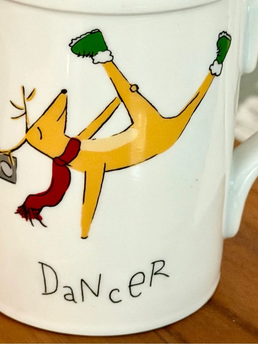 Pottery Barn “Dancer” reindeer mug, White porcelain.